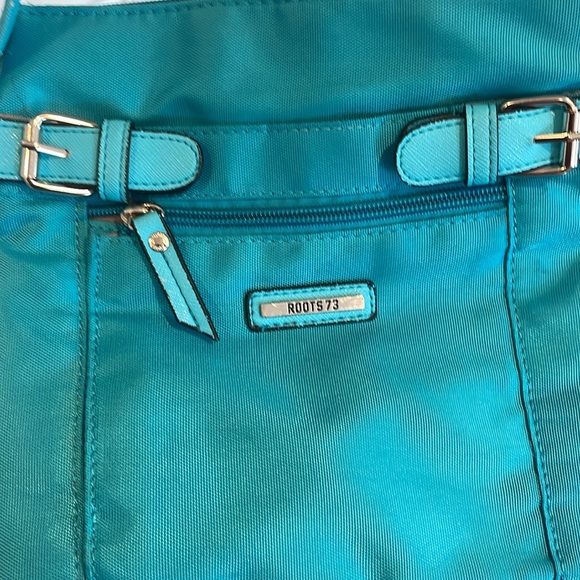 Roots aqua turquoise crossbody bag - adjustable straps; silver hardware - Picture 1 of 12